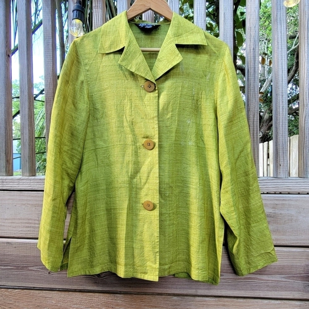 y2k Ann Max 100% Silk Lagenlook Button Down Tunic size S/M Green
